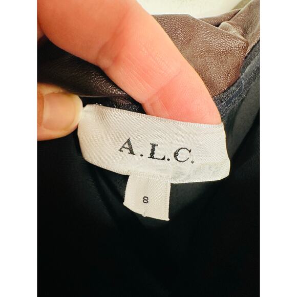 A.L.C. Brown Faux Leather Sleeveless Strapless Ruched Side Cutout Andie Dress 8 - Picture 11 of 16